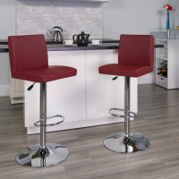 Flash Furniture Contemporary Burgundy Vinyl Adjustable Height Bar Stool with Chrome Base CH-92066-BURG-GG